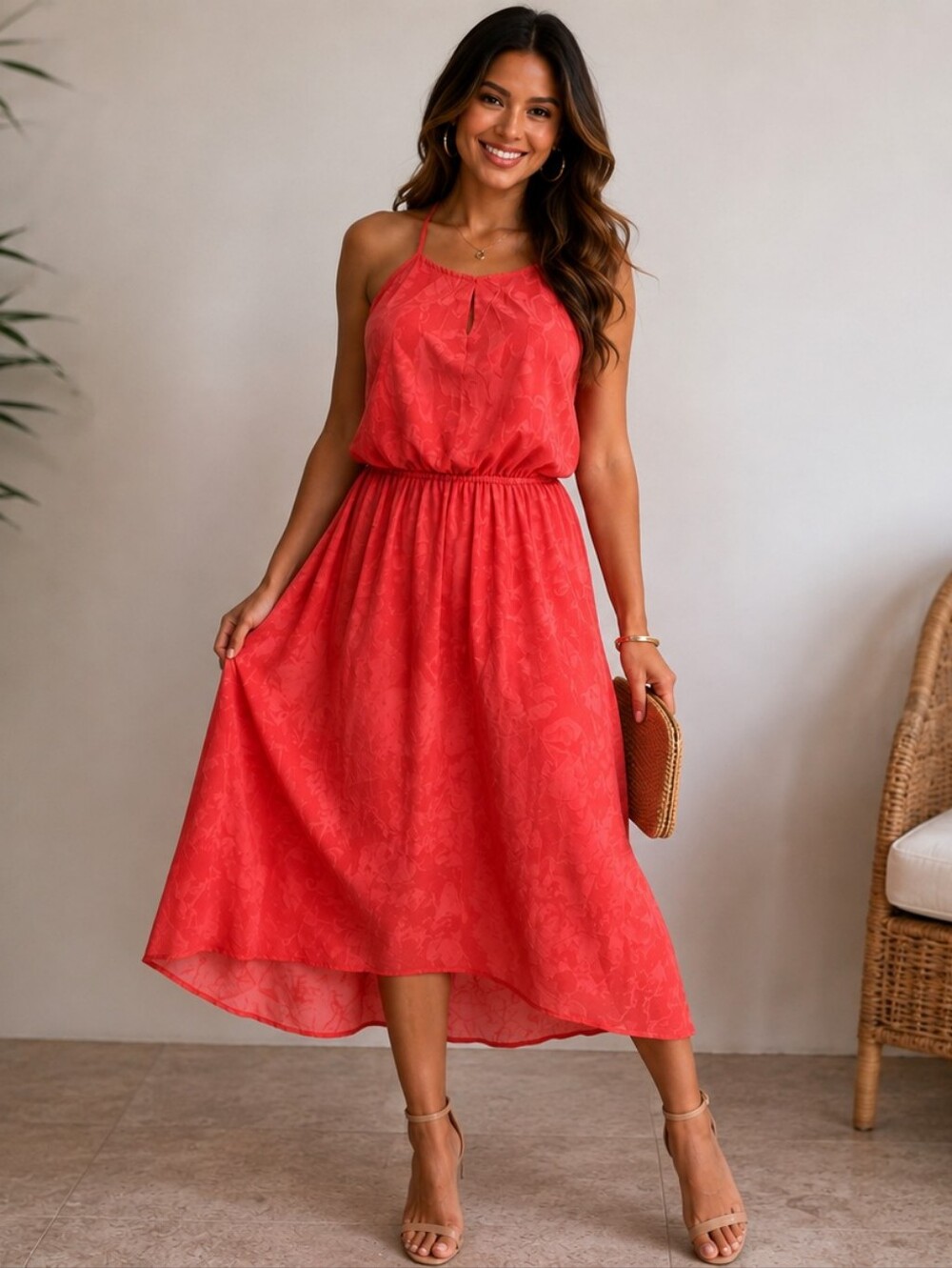 A.n.a Womens‎ XL Sleeveless Coral Floral Embroidered Maxi Dress Elastic waist